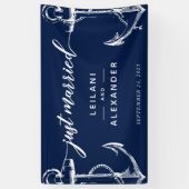 Net getrouwd nautische anker bruiloft spandoek (Verticaal)