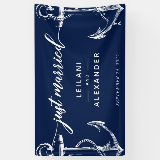 Net getrouwd nautische anker bruiloft spandoek (Verticaal)