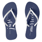 Net Getrouwd Navy Blauwe Trouwfeest Flip Flops (Voetbed)