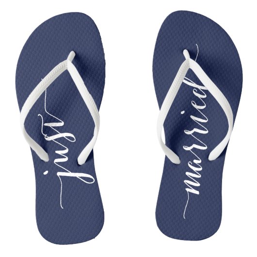 Net Getrouwd Navy Blauwe Trouwfeest Flip Flops (Voetbed)