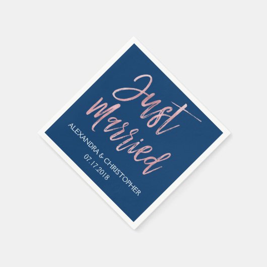 Net getrouwd Navy Blue en Roos Gold Foil servetten (Hoek)