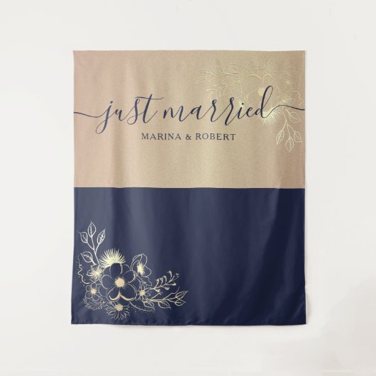 Net getrouwd Navy Blue Wedding Photo Prop Wandkleed (Voorkant)