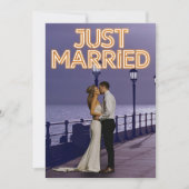 Net Getrouwd Neonlichten Huwelijksfoto Aankondigin Aankondiging (Voorkant)