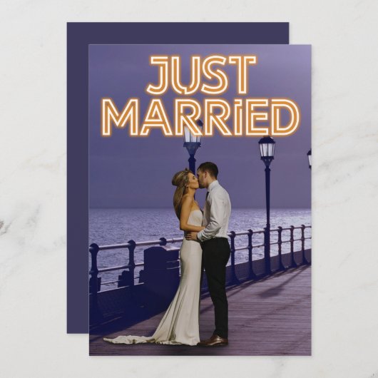 Net Getrouwd Neonlichten Huwelijksfoto Aankondigin Aankondiging (Voorkant / Achterkant)