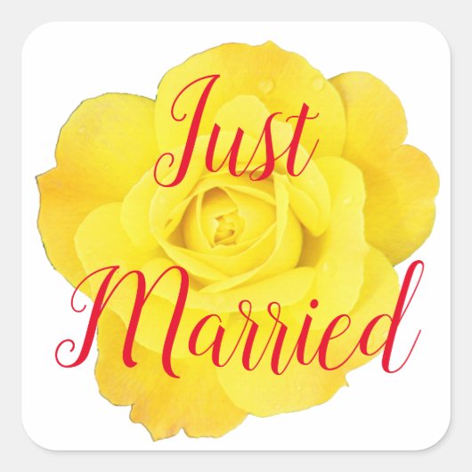 Net getrouwd nieuw weds bruiloft geel rose gewoont vierkante sticker (Voorkant)