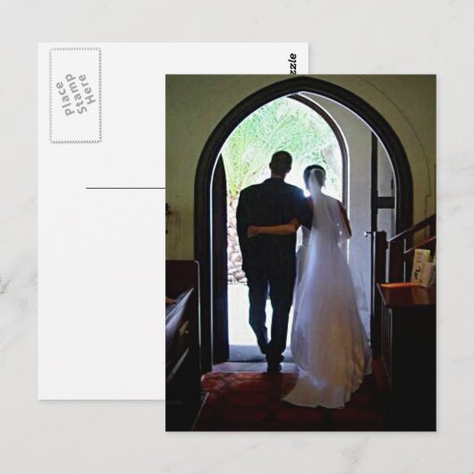 Net getrouwd paar kerk bruiloft aankondiging briefkaart (Voorkant / Achterkant)