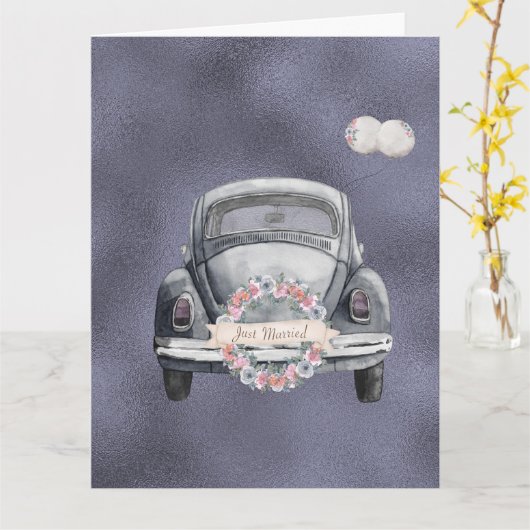 Net getrouwd Paarse lavendel bruiloft Kaart (Gele Bloem)