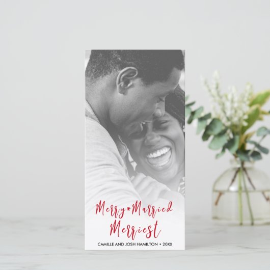 Net getrouwd Pas getrouwd Kerstmis vakantie foto Feestdagenkaart (Staand voorkant)