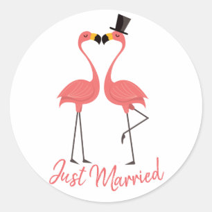 Net getrouwd Pink Flamingo Tropical Beach bruiloft Ronde Sticker