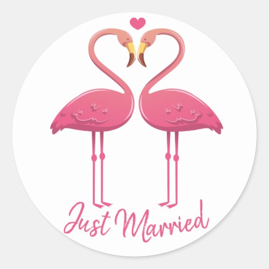 Net getrouwd Pink Flamingo Tropical Beach bruiloft Ronde Sticker (Voorkant)