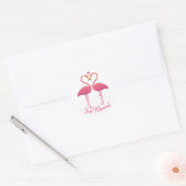 Net getrouwd Pink Flamingo Tropical Beach bruiloft Ronde Sticker (Envelop)