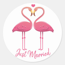 Net getrouwd Pink Flamingo Tropical Beach bruiloft Ronde Sticker
