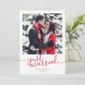 Net getrouwd Red Script Foto Kerst bruiloft Aankondiging (Staand voorkant)