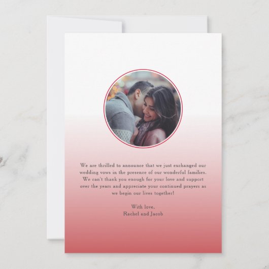 Net getrouwd Red Script Foto Kerst bruiloft Aankondiging (Achterkant)