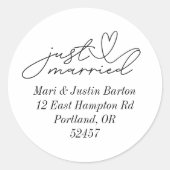 Net getrouwd retouradres ronde sticker (Voorkant)