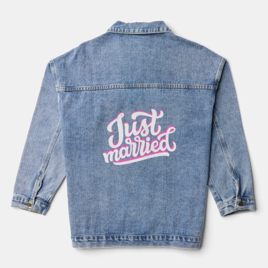 Net getrouwd Retro Script met harten Denim Jacket (Achterkant)