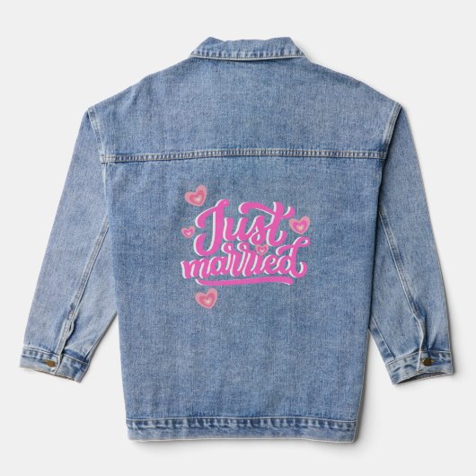 Net getrouwd Retro Script met harten Denim Jacket (Achterkant)