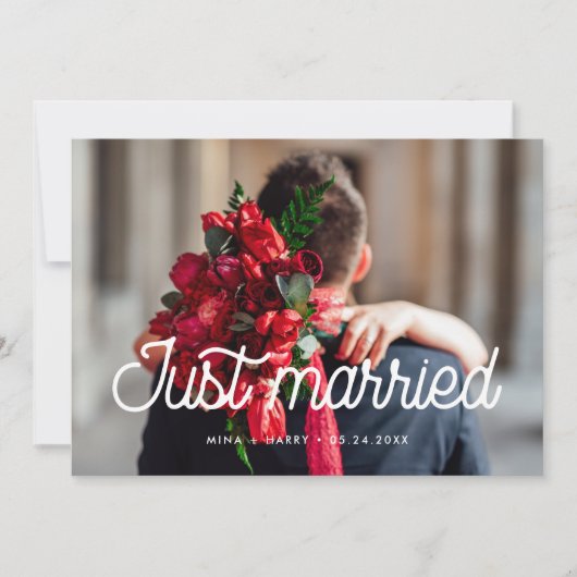 Net getrouwd Retro vintage trouwfotokaart Aankondiging (Voorkant)