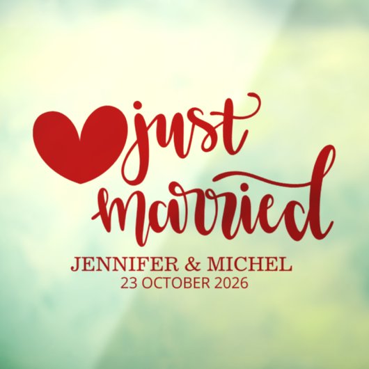 Net getrouwd romantische rode schrift huwelijksaut raamsticker (Vel 3)