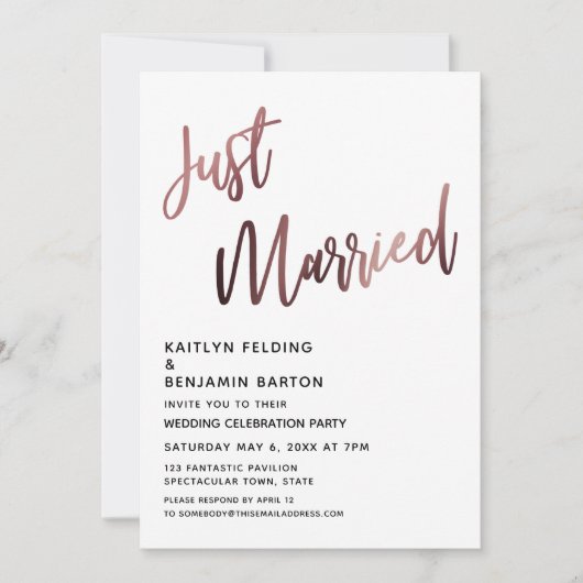 Net getrouwd Roos Gold bruiloft receptie Kaart (Voorkant)