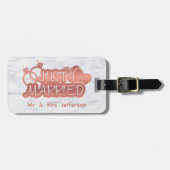 Net getrouwd Roos Gold en wit marmer huwelijksreis Bagagelabel (Voorkant horizontaal)