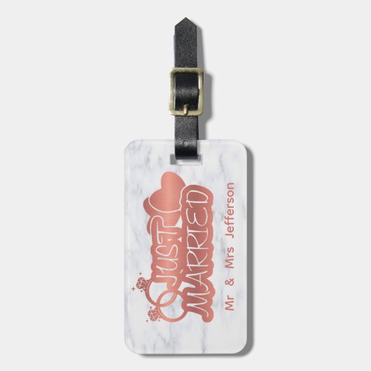 Net getrouwd Roos Gold en wit marmer huwelijksreis Bagagelabel (Voorkant verticaal)