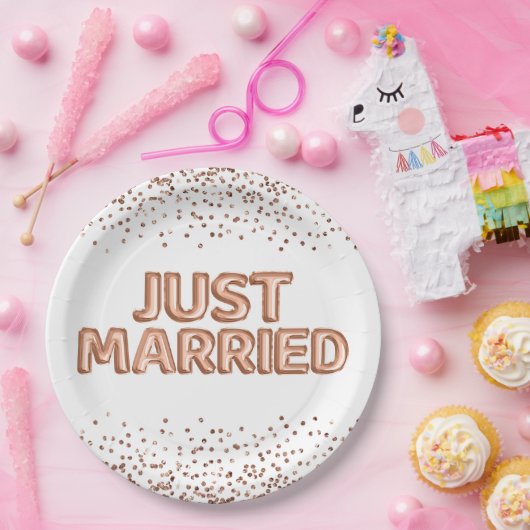 Net getrouwd Roos gouden trouwballonnen Papieren Bordje (Feest)