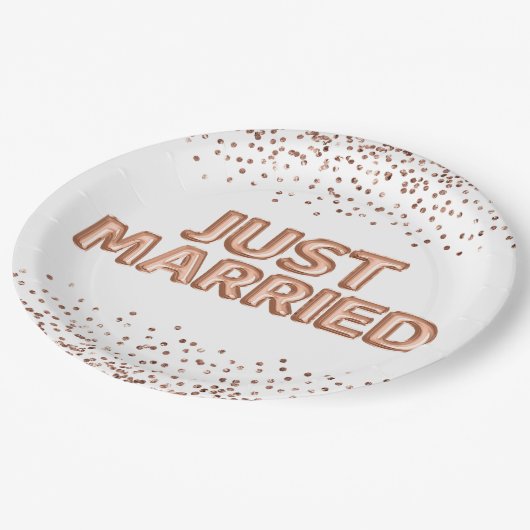 Net getrouwd Roos gouden trouwballonnen Papieren Bordje (Gekanteld)