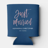 Net getrouwd Roos goudfolie en marineblauw Blikjeskoeler (Achterkant)