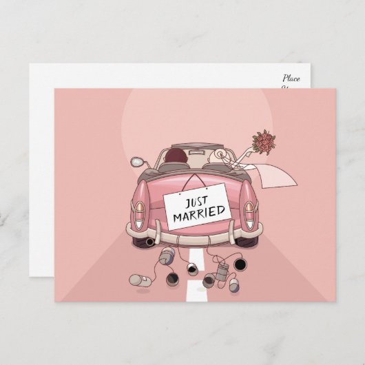 Net getrouwd roze bruiloft aankondiging liefde (Voorkant / Achterkant)