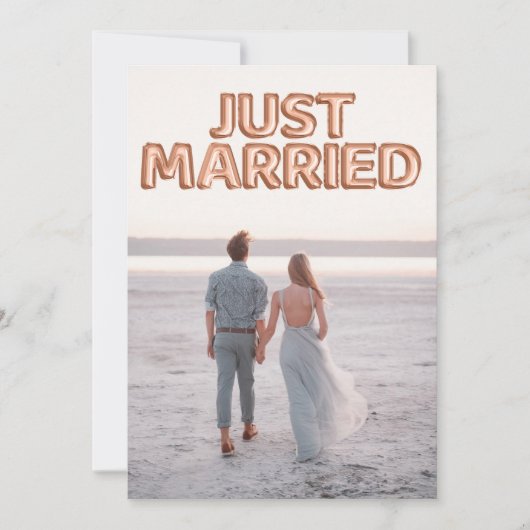 Net Getrouwd Roze Gouden Ballonnen Huwelijksfoto Aankondiging (Voorkant)