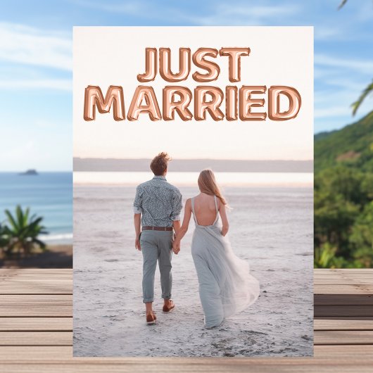 Net Getrouwd Roze Gouden Ballonnen Huwelijksfoto Aankondiging