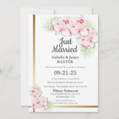 Net Getrouwd Roze Orchidee Bloem Bruiloftsreceptie Kaart (Voorkant)