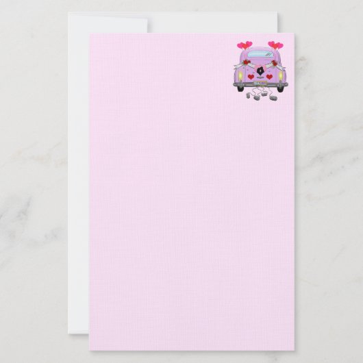 Net getrouwd roze Paarse briefpapier (Voorkant)