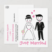 Net Getrouwd Roze Zwart Bruid Bruidegom Huwelijk Aankondigingskaart (Voorkant / Achterkant)