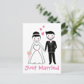 Net Getrouwd Roze Zwart Bruid Bruidegom Trouwen Aankondigingskaart (Staand voorkant)