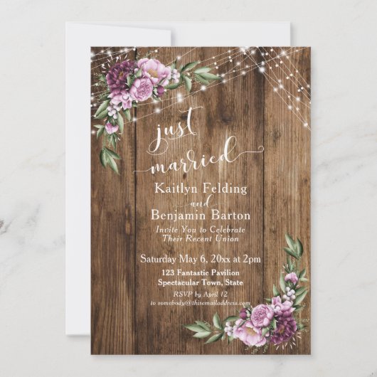 Net getrouwd rustieke bloem lichten alleen recepti kaart (Voorkant)