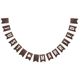 Net getrouwd rustieke hout Boho Bunting vlaggen Vlaggetjes