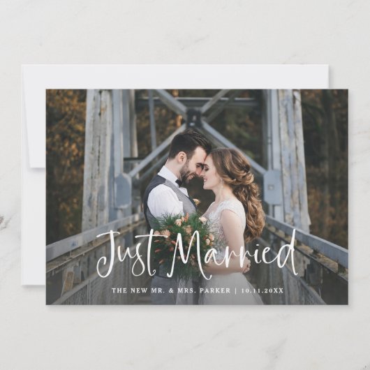 Net Getrouwd | Rustieke Script Foto Elopement Aankondiging (Voorkant)