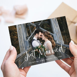 Net Getrouwd   Rustieke Script Foto Elopement Aankondiging