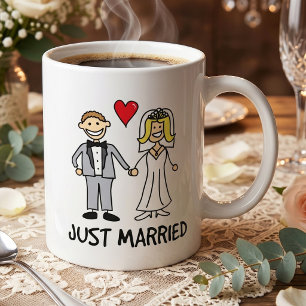 Net Getrouwd - Schattige Stokfiguur Bruid & Bruide Koffiemok
