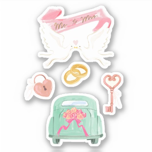 Net Getrouwd Scrapbooking Sticker Vel (Voorkant)