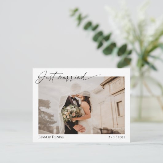 Net getrouwd script bruiloft aankondiging Elopemen Briefkaart (Staand voorkant)