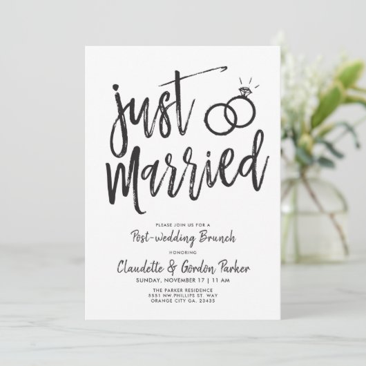 Net Getrouwd Script Bruiloft Brunch | Feestje Kaart (Staand voorkant)