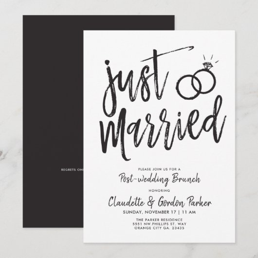 Net Getrouwd Script Bruiloft Brunch | Feestje Kaart (Voorkant / Achterkant)