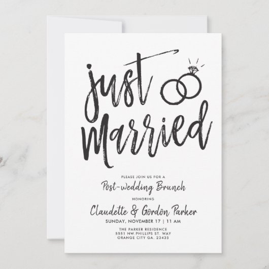 Net Getrouwd Script Bruiloftbrunch | Feestje Kaart (Voorkant)