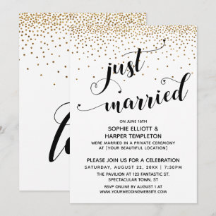 Net Getrouwd Script, Gouden Confetti, Alleen Ontva Kaart