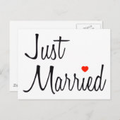 Net getrouwd (script met rood hart) aankondigingskaart (Voorkant / Achterkant)