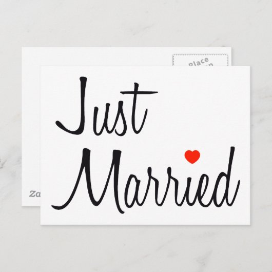 Net getrouwd (script met rood hart) aankondigingskaart (Voorkant / Achterkant)