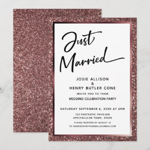 Net Getrouwd Script Roze Goud Glitter Ontvangst Kaart